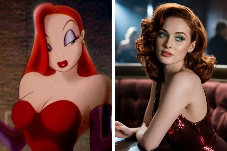 Jessica Rabbit as a Cartoon and AI