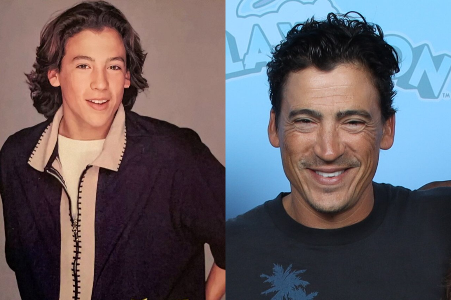 Side-by-side image of a boy and a man. On the left, a smiling young boy with medium-length dark wavy hair wears a light shirt under a dark jacket, posing against a plain backdrop. On the right, an adult man with short dark hair and a slight mustache smiles at the camera in front of a light blue background with a logo.