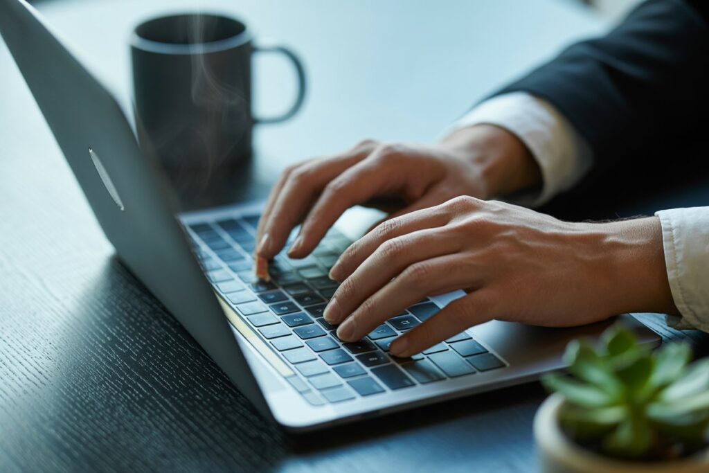 hands on laptop